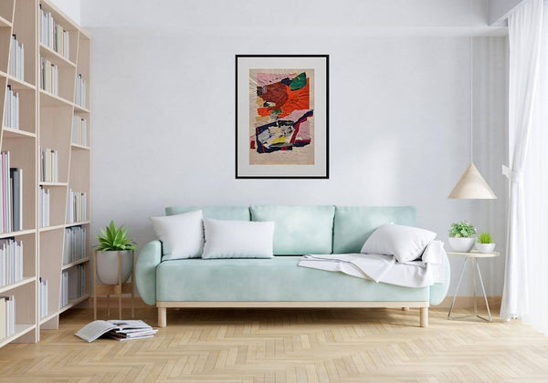 Nel luogo e nel tempo - Collage con forme geometriche e colori pastello, strati sovrapposti di carta e pittura con texture variegate