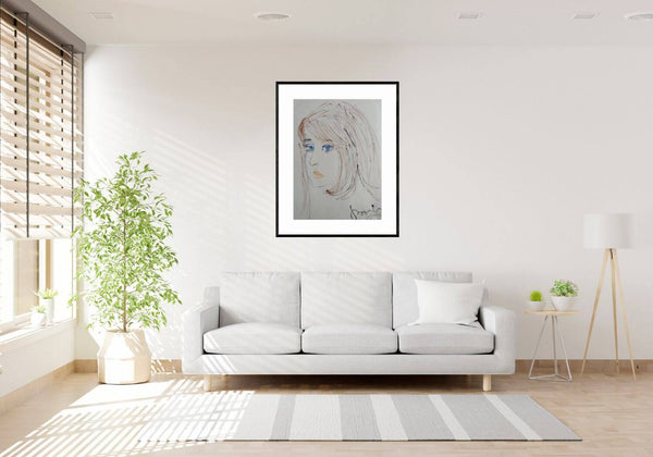 Occhi turchini - Disegno di una donna con occhi blu, esprimendo un senso di calma e introspezione.