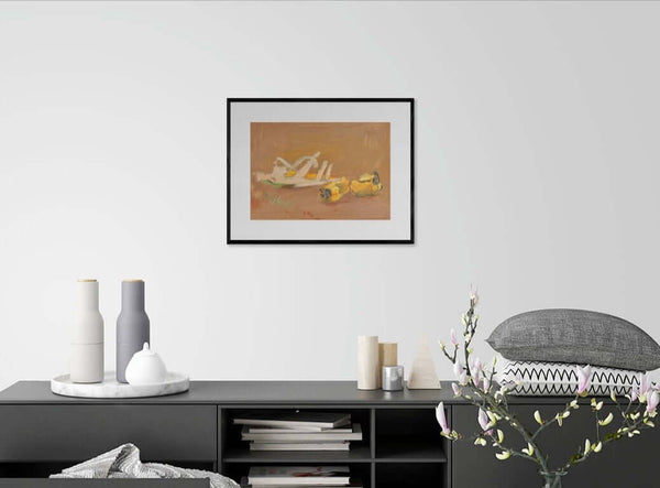 Pannocchia e peperoni - Un quadro che rappresenta un dipinto di pannocchie e peperoni, in una serie di strati artistici.