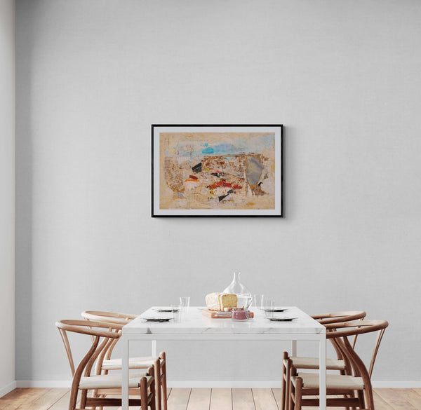 Per rivisitare il passato - Immagine di una casa e foglie, un collage che mescola trama e colore per trasmettere emozioni profonde