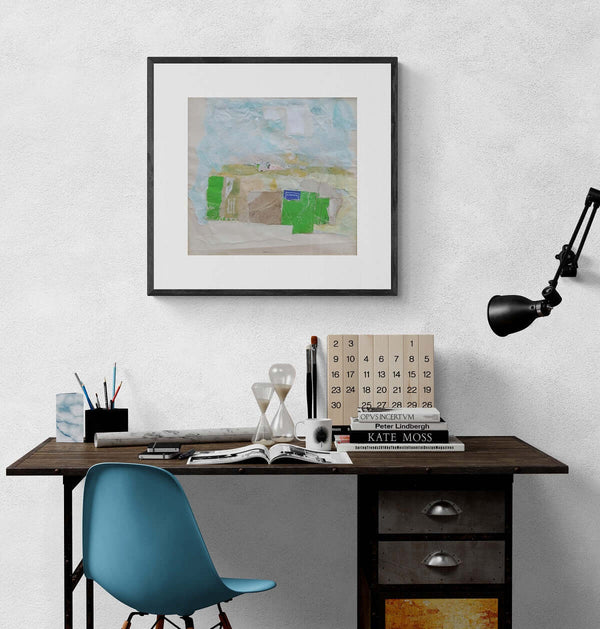 Poesia collagistica - Opera d'arte ambientata in ufficio per ispirare l'arredamento.