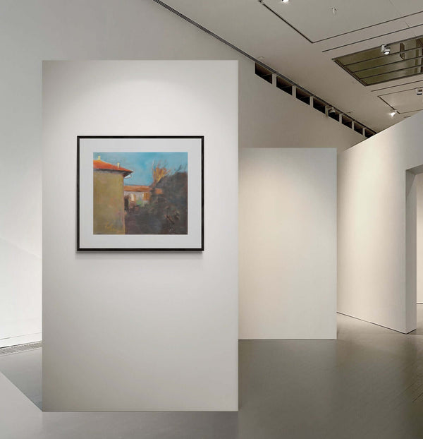 Poesia delle case - Opera d'arte originale che rappresenta due case immerse nel verde