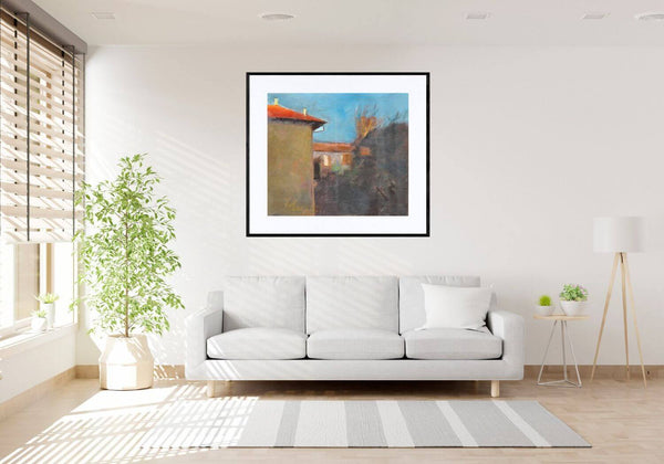 Poesia delle case - Dipinto esposto in soggiorno moderno per mostrare l'effetto decorativo