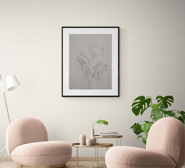 Poesia delle rose - Disegno originale di tre rose su un foglio di carta bianca.