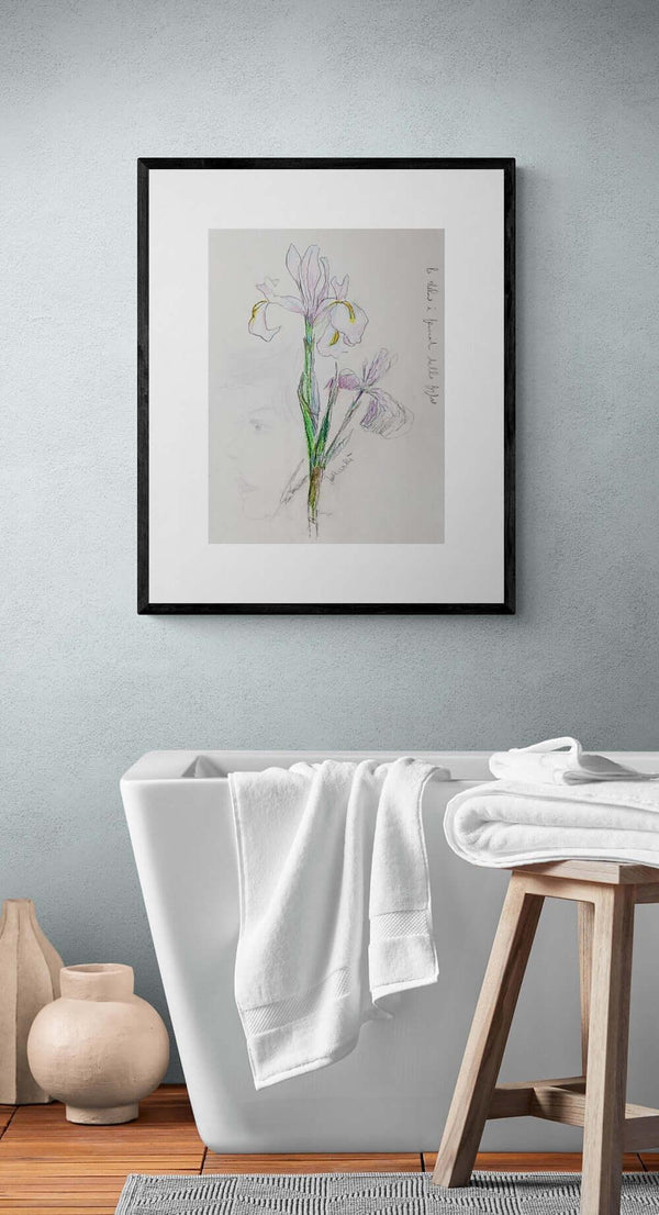 Profilo tra i fiori - Original Italian Floral Drawing - Fondazione Gottarelli Italian Art