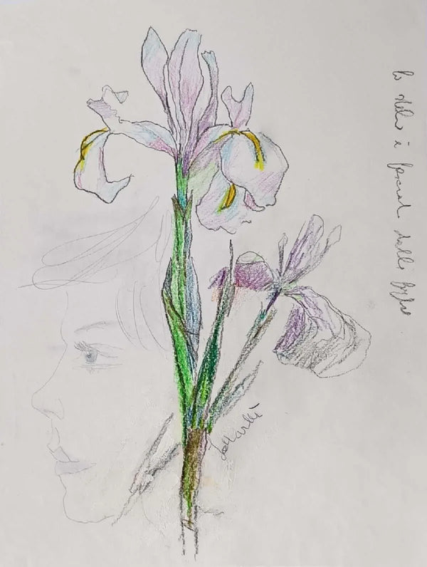 Profilo tra i fiori - Original Italian Floral Drawing - Fondazione Gottarelli Italian Art