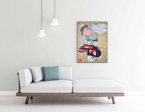 Punto di vista - Collage esposto in soggiorno moderno per mostrare l'effetto decorativo.