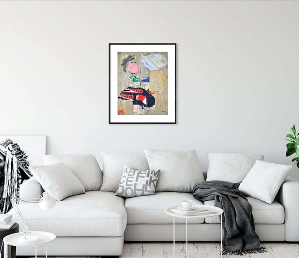 Punto di vista - Collage che combina vari materiali, unendo testo e texture in un'armoniosa stratificazione visiva.