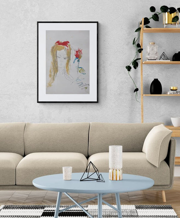 Rosa per un volto - Illustrazione di una donna con capelli rossi e una rosa rossa, esprimendo eleganza e bellezza.