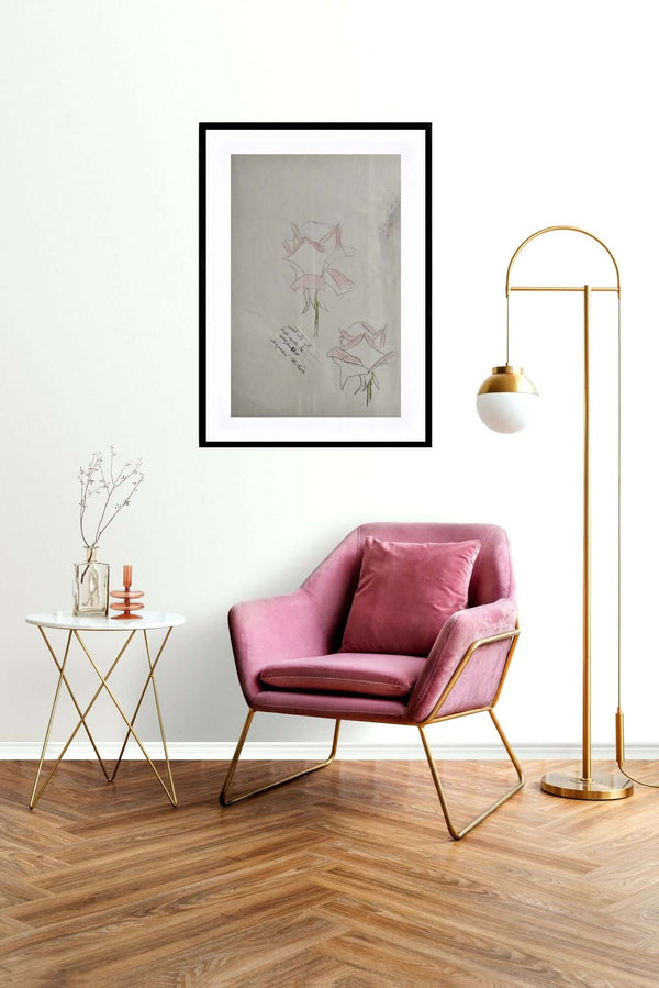 Rose aperte - Disegno originale di due rose su un foglio di carta bianca.