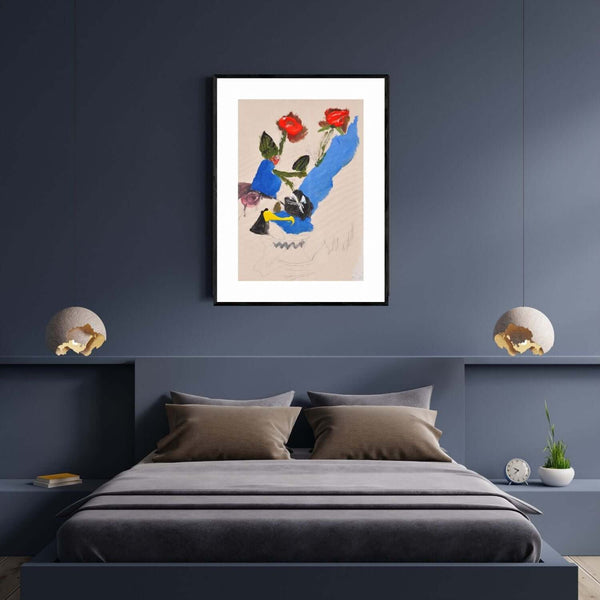 Dettaglio delle rose rosse nel dipinto 'Senza tempo'