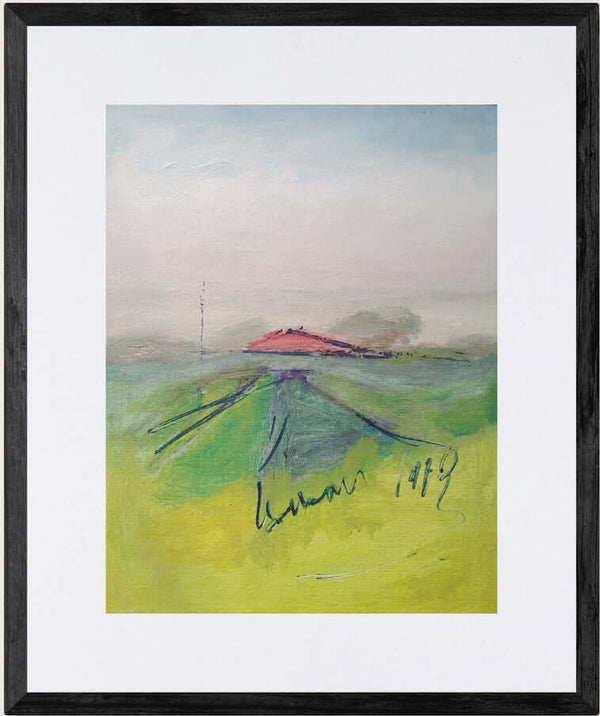 Tetto nell'azzurro - Opera d'arte acrilico su tavola di Tonino Gottarelli, 50x40 cm