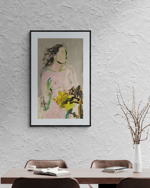 Un fiore per una donna - Vista del quadro in contesto abitativo per idee di arredamento.