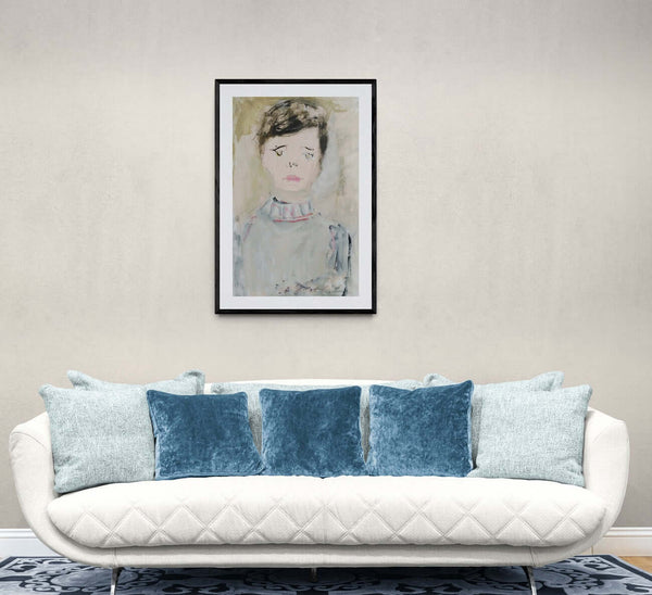 Un giorno triste - - Opera d'arte ambientata in salotto con arredamento contemporaneo.