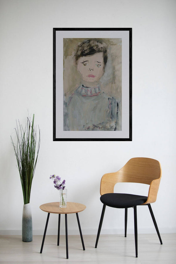 Un giorno triste - Opera che ritrae un giovane ragazzo, evidenziando il contrasto tra l'infanzia e l'eleganza.