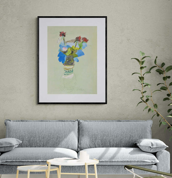 Un idillio - Un'immagine di un vaso di fiori dipinti in una composizione armoniosa e colori brillanti.