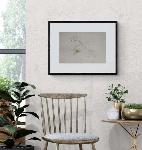 Una foglia tra due steli - Illustrazione di una rosa con una foglia, evidenziando la sua bellezza naturale.