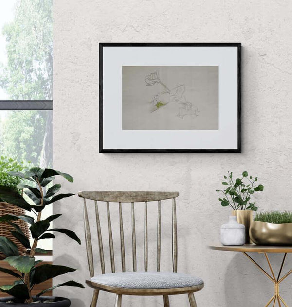 Una foglia tra due steli - Original Italian Drawing - Fondazione Gottarelli Italian Art