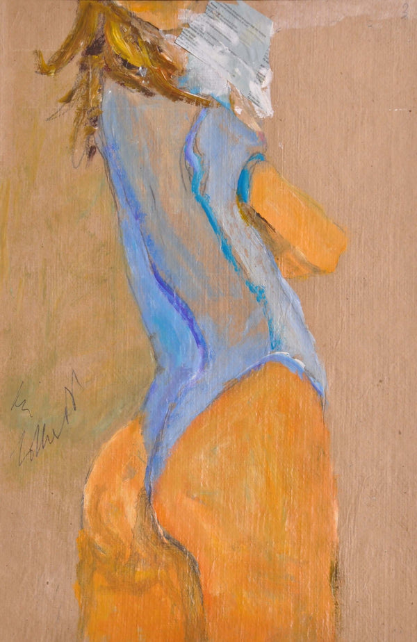 Vestita d'azzurro - Vista dell'opera d'arte senza cornice, certificazione inclusa.