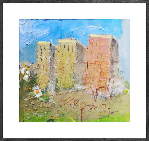 Vicino al cielo - Opera d'arte originale acrilico e collage su tavola di Tonino Gottarelli, 52x55 cm (20,4x21,6 in).
