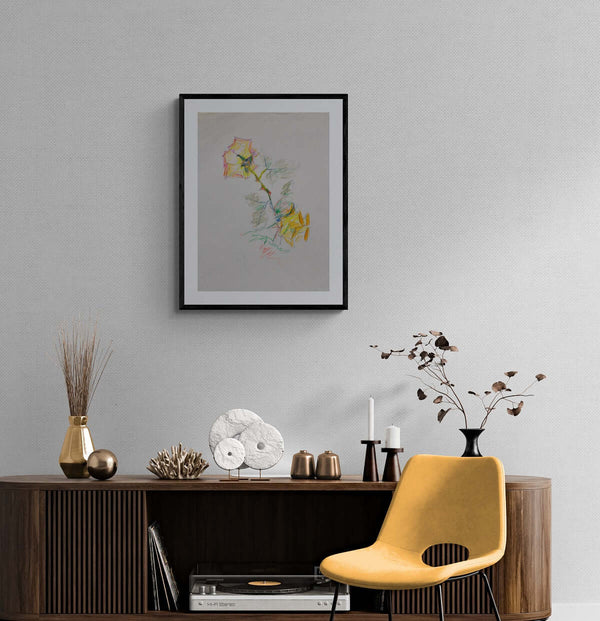 Voglia di dipingere una rosa - Opera d'arte raffigurante una rosa dipinta con colori vivaci, appesa nell'ufficio.