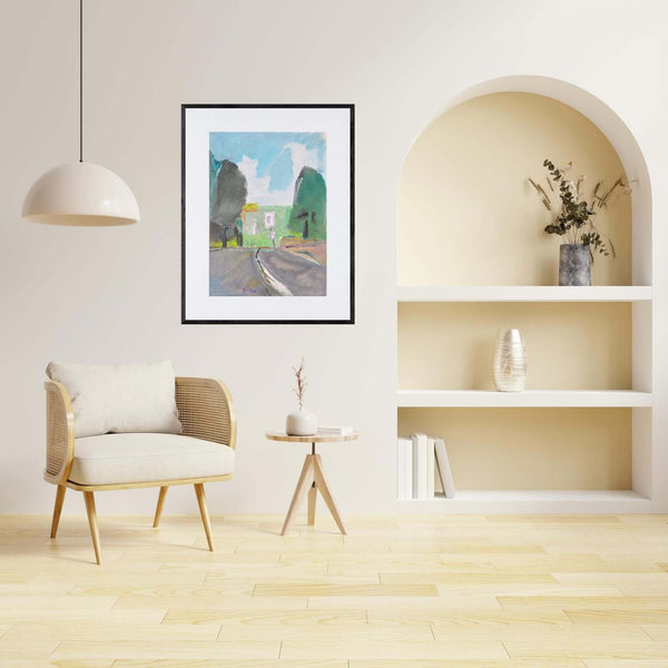 Al margine del giorno -  Un quadro di una strada con un cartello che indica una direzione verso le colline.