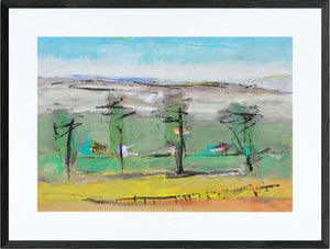 Case fra gli alberi - Opera d'arte acrilico su cartone di Tonino Gottarelli, 70x100 cm (27,5x39,3 in)