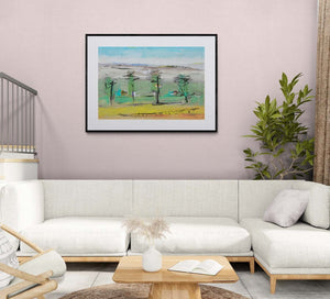 Case fra gli alberi - Paesaggio con abitazioni immerse nella vegetazione, case circondate da alberi, armonia tra architettura e natura.