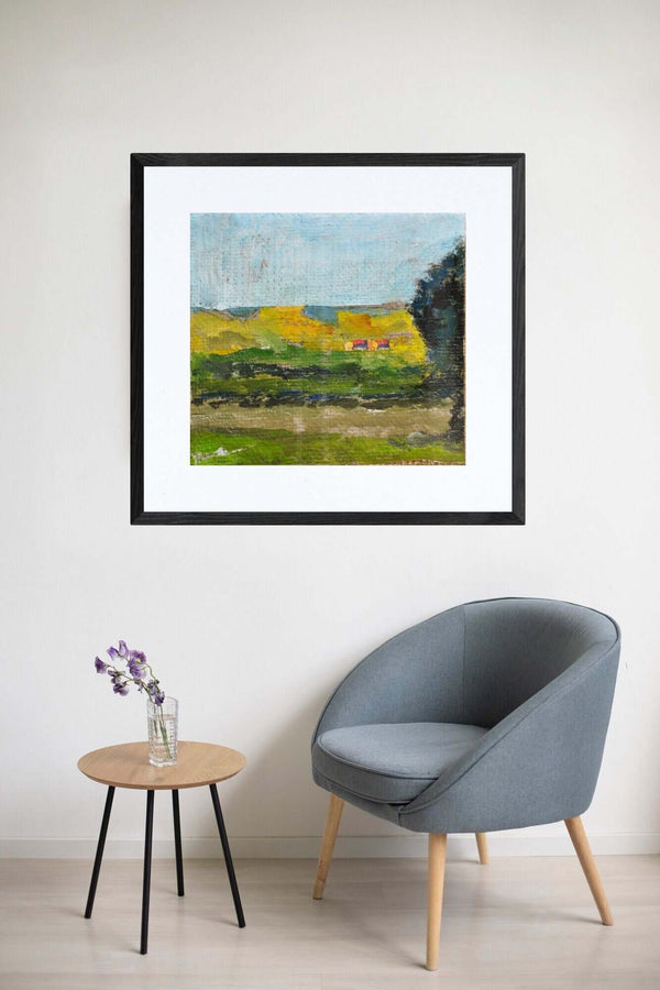 Case in lontananza -  Un quadro di un paesaggio con alberi e una casa in un campo.