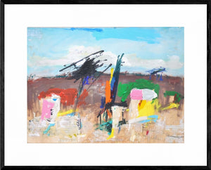 Case nel colore - Opera d'arte acrilico e collage su cartone telato di Tonino Gottarelli, 47x62 cm 