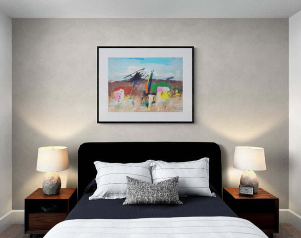 Case nel colore - Dipinto esposto nella camera da letto moderna