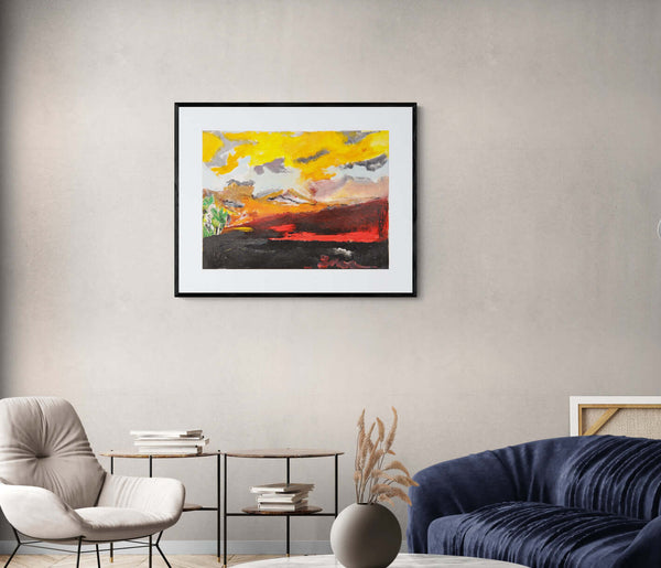 Cielo al tramonto - Dipinto esposto in soggiorno moderno per mostrare l'effetto decorativo.