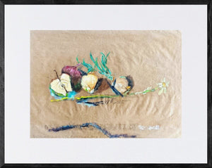 Cipolle affettuose - Opera d'arte originale acrilico su carta gialla di Tonino Gottarelli, 34x52 cm (13,3x20,4 in)
