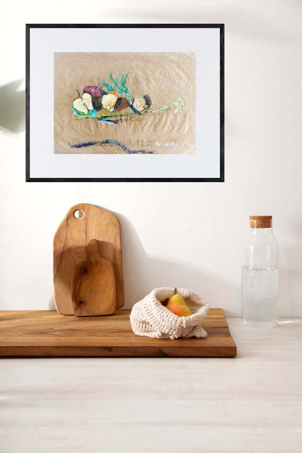 Cipolle affettuose - Vista del quadro in contesto abitativo per idee di decorazione.