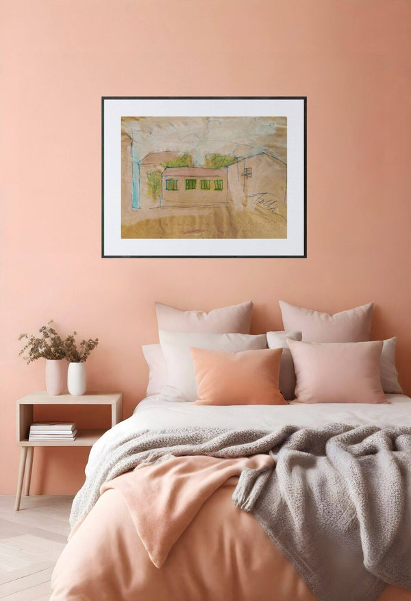 Colori per un paesaggio - Opera d’arte italiana contemporanea ambientata in camera da letto.