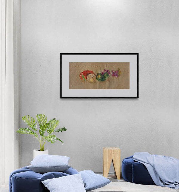 Da colore a colore - Rappresentazione di ortaggi dipinti su carta paglierino, con enfasi sulla forma e dettagli.