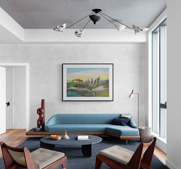 Delicato come paesaggio - Dipinto esposto in soggiorno moderno per mostrare l'effetto decorativo