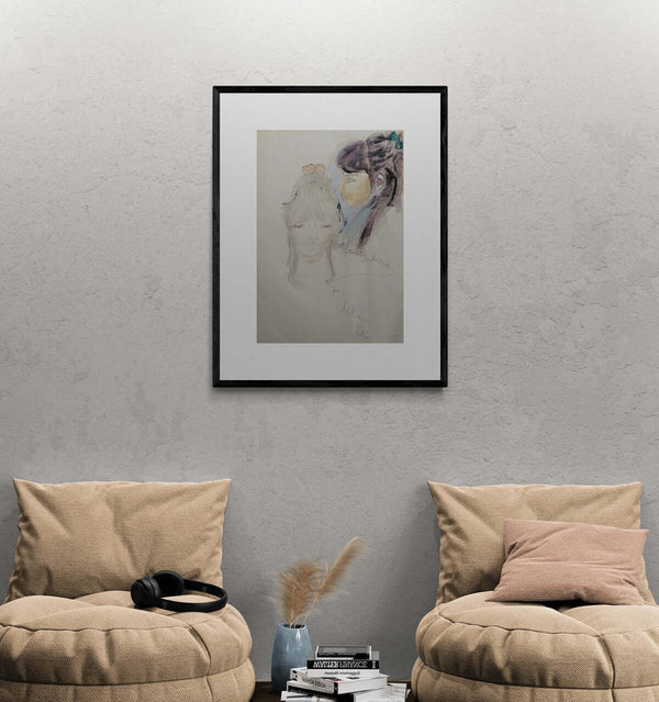 Di faccia e di profilo - Vista del quadro in contesto abitativo per idee di arredamento