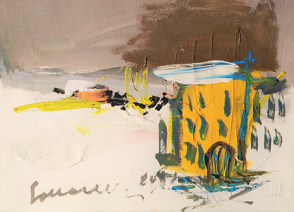 Dipingere l'inverno - Vista dell'opera d'arte senza cornice, certificazione inclusa.