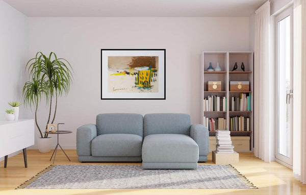 Dipingere l'inverno - Dipinto esposto in soggiorno moderno per mostrare l'effetto decorativo.
