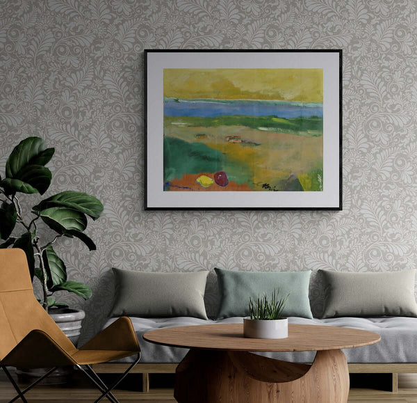 Due presenze nel paesaggio - Opera d'arte ambientata in casa per ispirare l'arredamento.