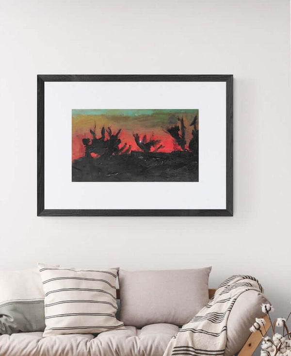 Fiamme al tramonto - Un'opera d'arte che rappresenta degli alberi immersi in un suggestivo tramonto.