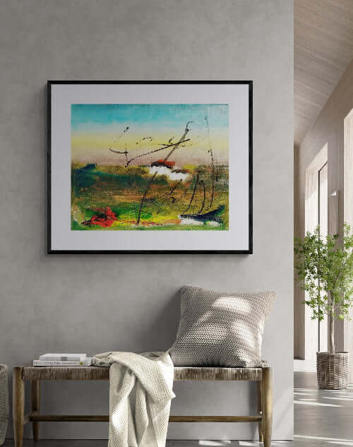 Finestra sull'orizzonte - Dipinto esposto ambiente moderno per mostrare l'effetto decorativo.