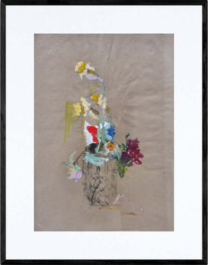 Fiori nel colore - Opera d'arte originale acrilico su carta gialla di Tonino Gottarelli, 55x37 cm (21,6x14,5 in)