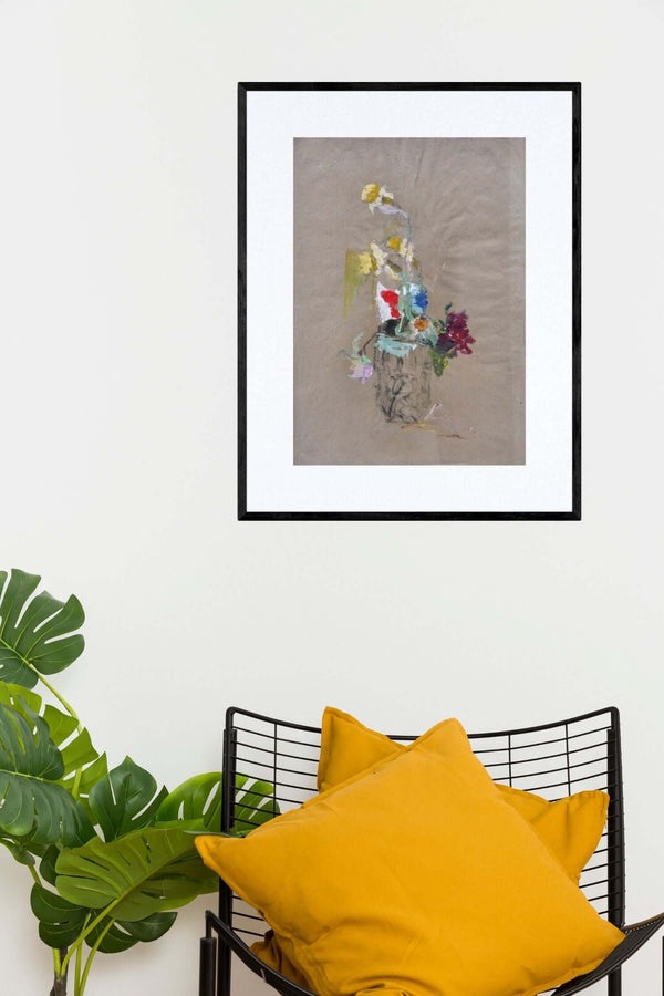 Fiori nel colore - Un'opera d'arte che rappresenta un vaso pieno di fiori variopinti.