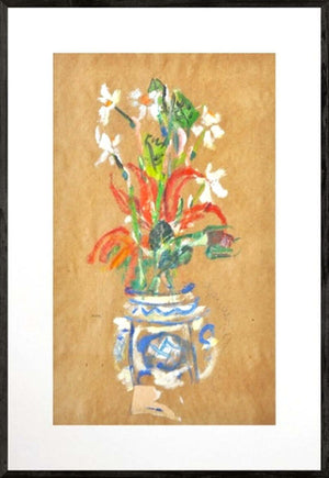 Fiori nel loro profumo - Opera d'arte originale acrilico e collage su carta gialla di Tonino Gottarelli, 38x23 cm (14,9x9,05 in)