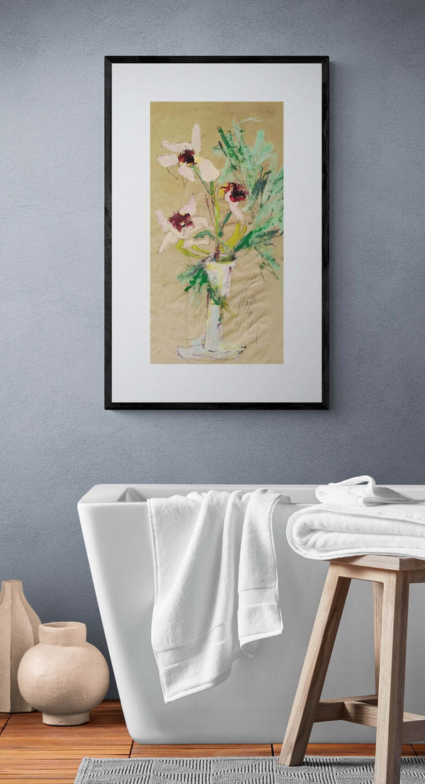 Fiori, testimonianze del silenzio - Dipinto floreale appeso nel bagno