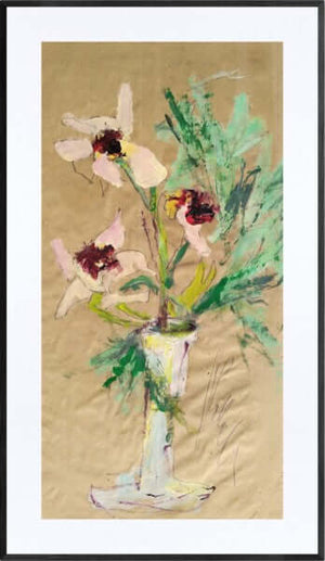 Fiori, testimonianze del silenzio - Opera d'arte originale acrilico su carta gialla di Tonino Gottarelli, 55x30 cm (21,6x11,8 in)