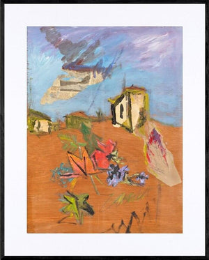 Foglie color cuoio - Opera d'arte originale acrilico e collage su tavola di Tonino Gottarelli, 52x45 cm (20,4x17,7 in).