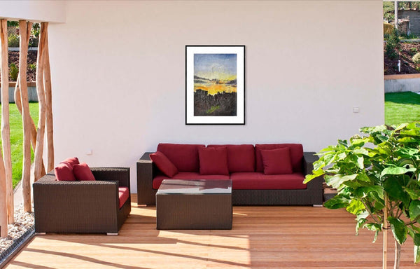 I colori della sera - Vista del quadro in contesto abitativo per idee di arredamento